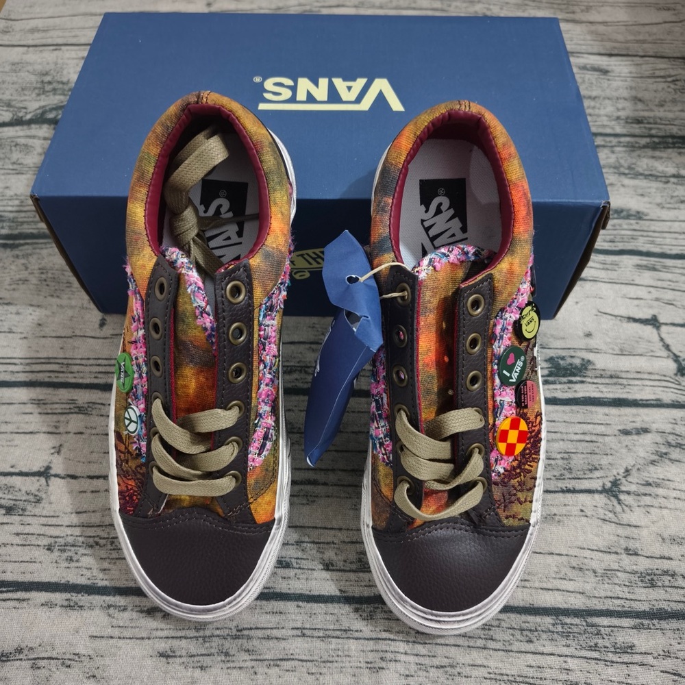 Vans Women's Multicolor Tie-Dye Canvas Sneakers with Brown Toe Caps - Picture 2 of 13